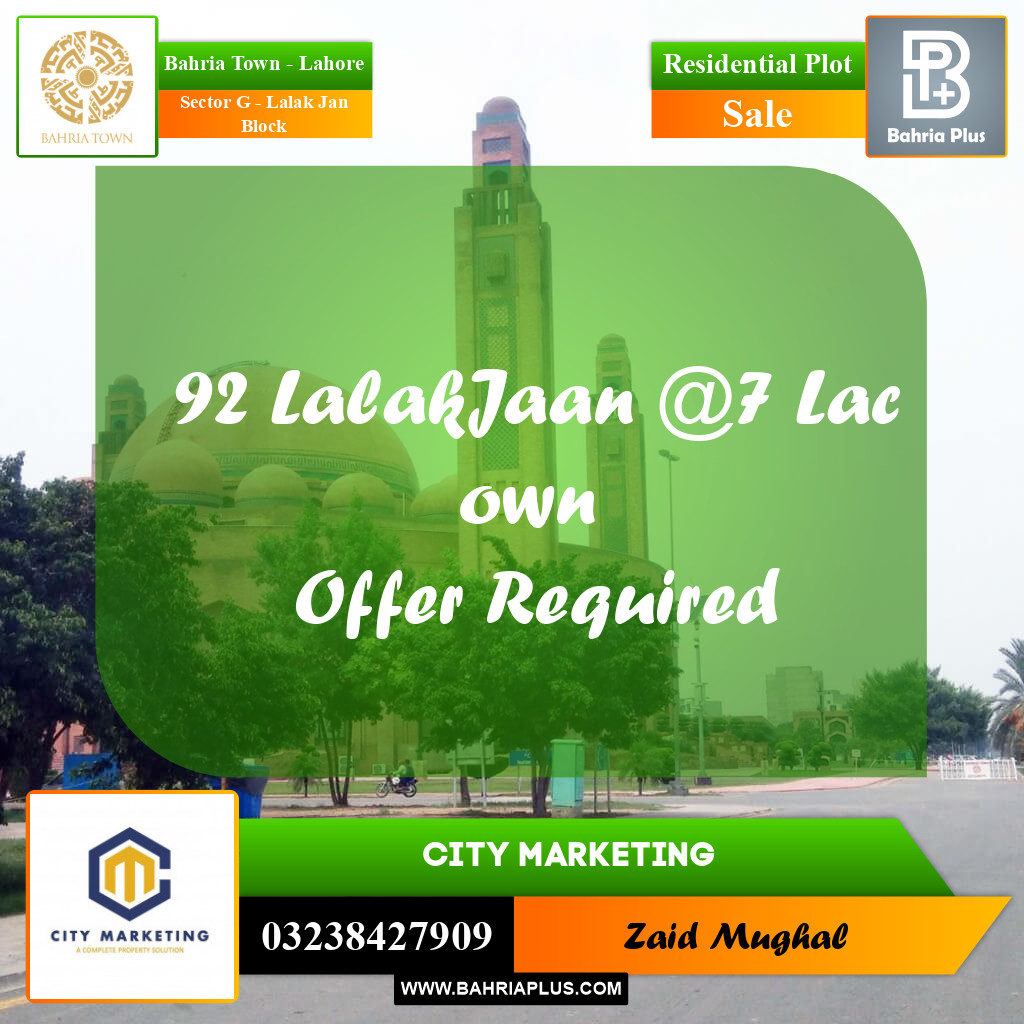 5 Marla Residential Plot for Sale in Sector G - Lalak Jan Block -  Bahria Town, Lahore - (BP-233385)
