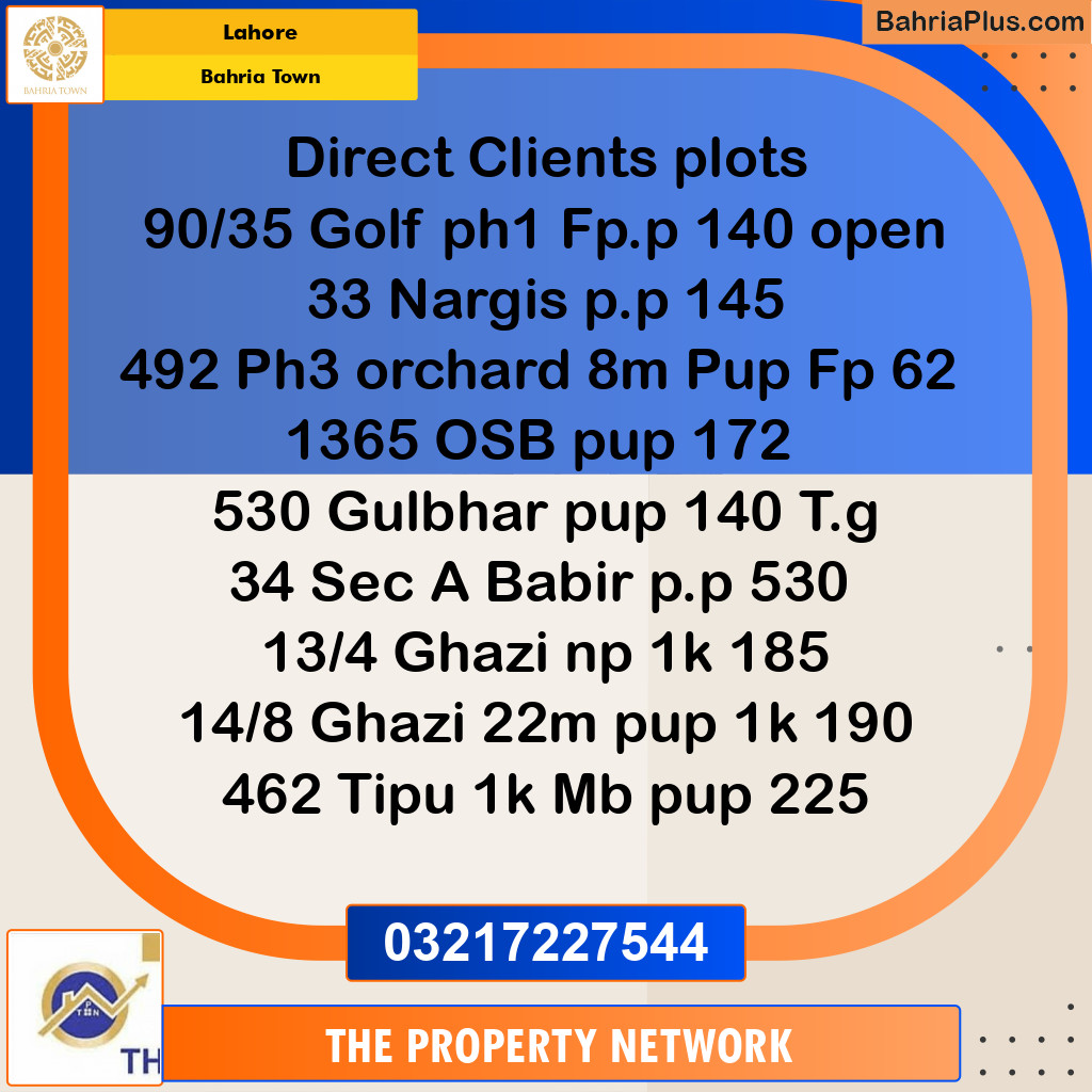 Residential Plot for Sale in Bahria Town, Lahore - (BP-233397)