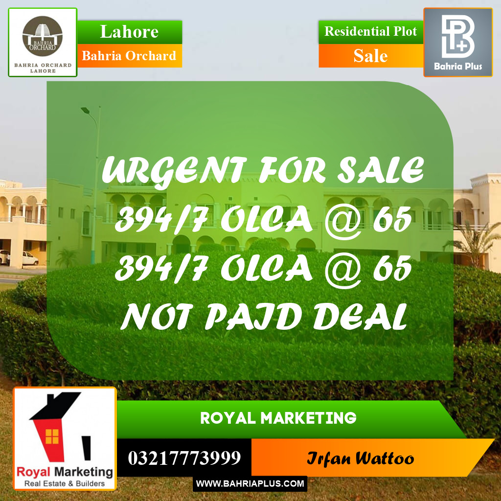 Residential Plot for Sale in Bahria Orchard, Lahore - (BP-233472)