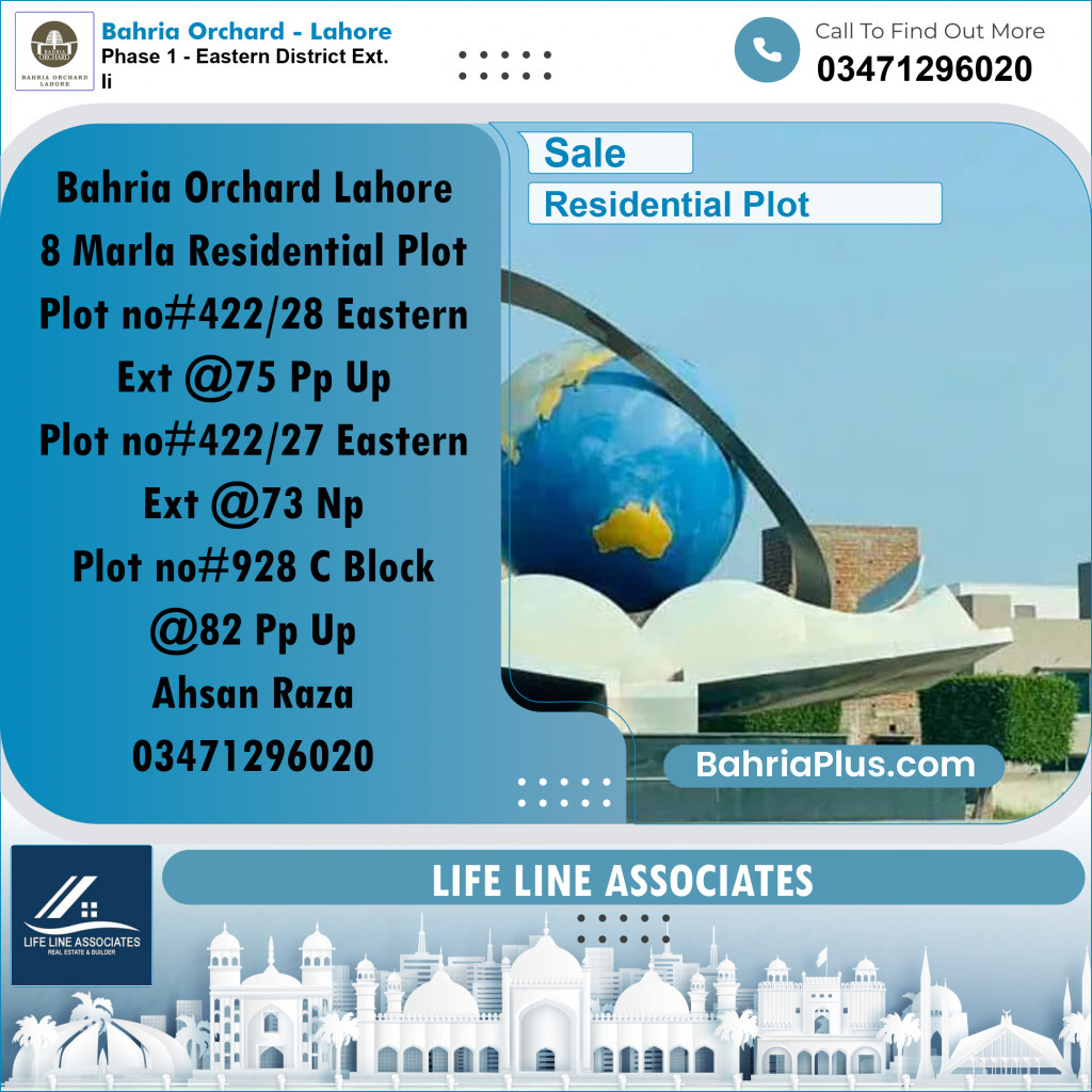 8 Marla Residential Plot for Sale in Phase 1 - Eastern District Ext. II -  Bahria Orchard, Lahore - (BP-233477)
