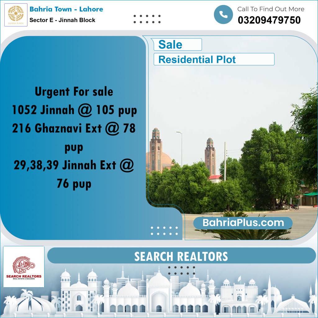 5 Marla Residential Plot for Sale in Sector E - Jinnah Block -  Bahria Town, Lahore - (BP-233479)