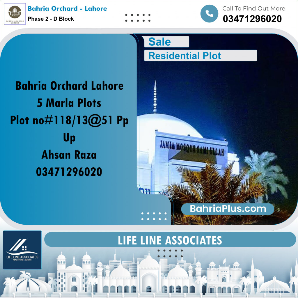 5 Marla Residential Plot for Sale in Phase 2 - D Block -  Bahria Orchard, Lahore - (BP-233482)