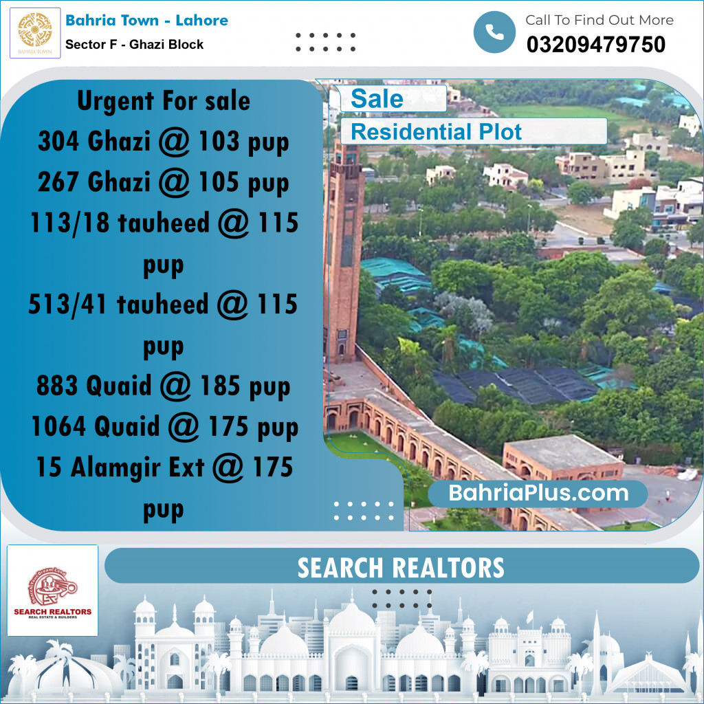 10 Marla Residential Plot for Sale in Sector F - Ghazi Block -  Bahria Town, Lahore - (BP-233483)