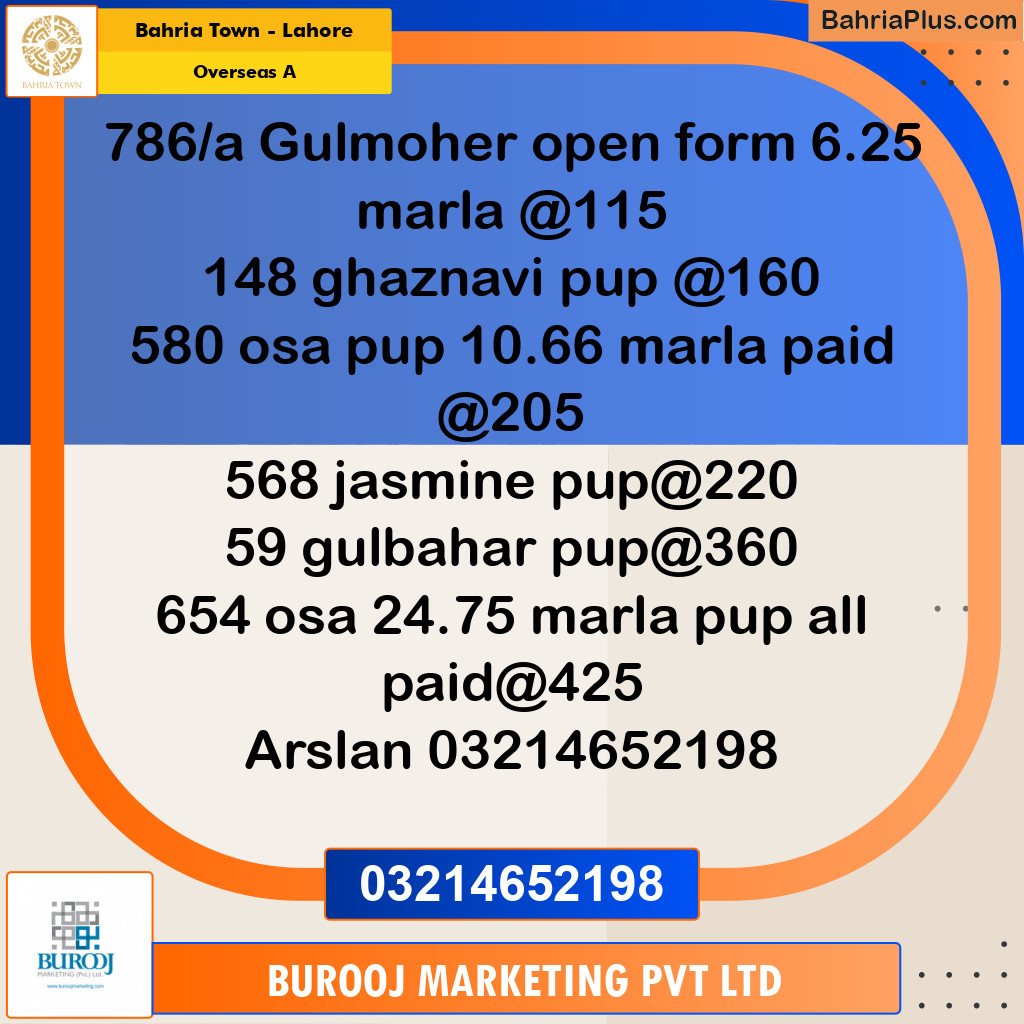 10 Marla Residential Plot for Sale in Overseas A -  Bahria Town, Lahore - (BP-233499)