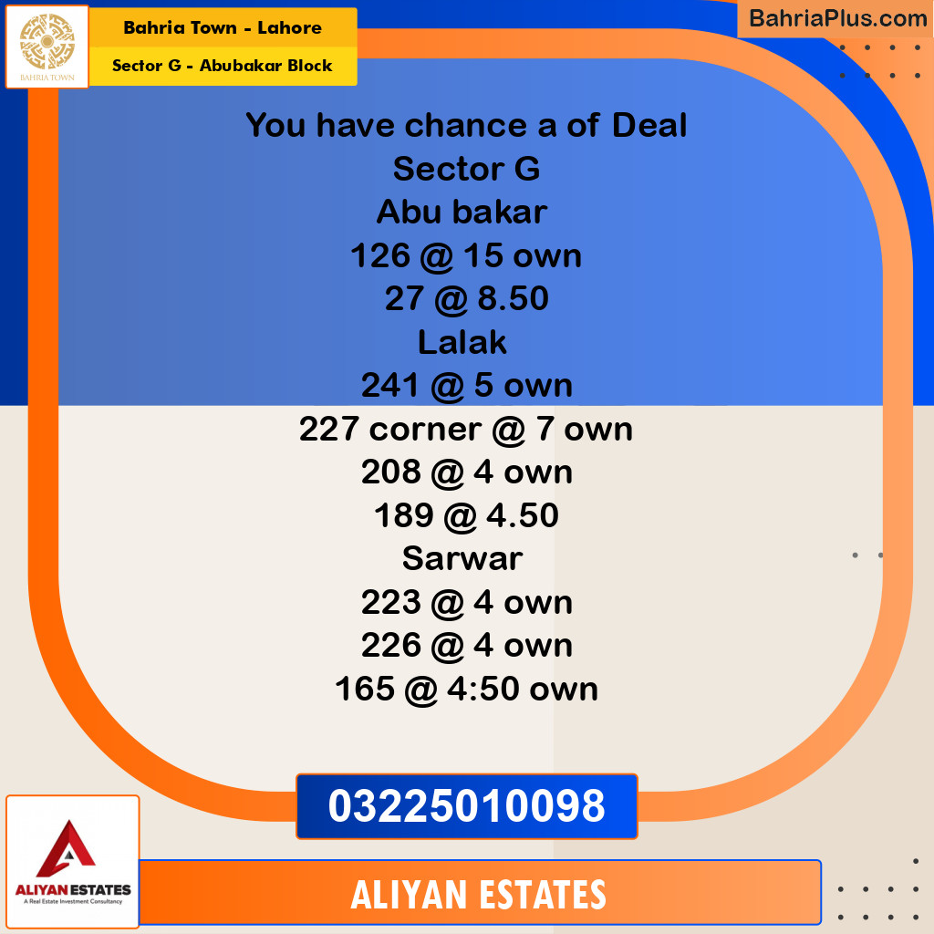5 Marla Residential Plot for Sale in Sector G - Abubakar Block -  Bahria Town, Lahore - (BP-233506)