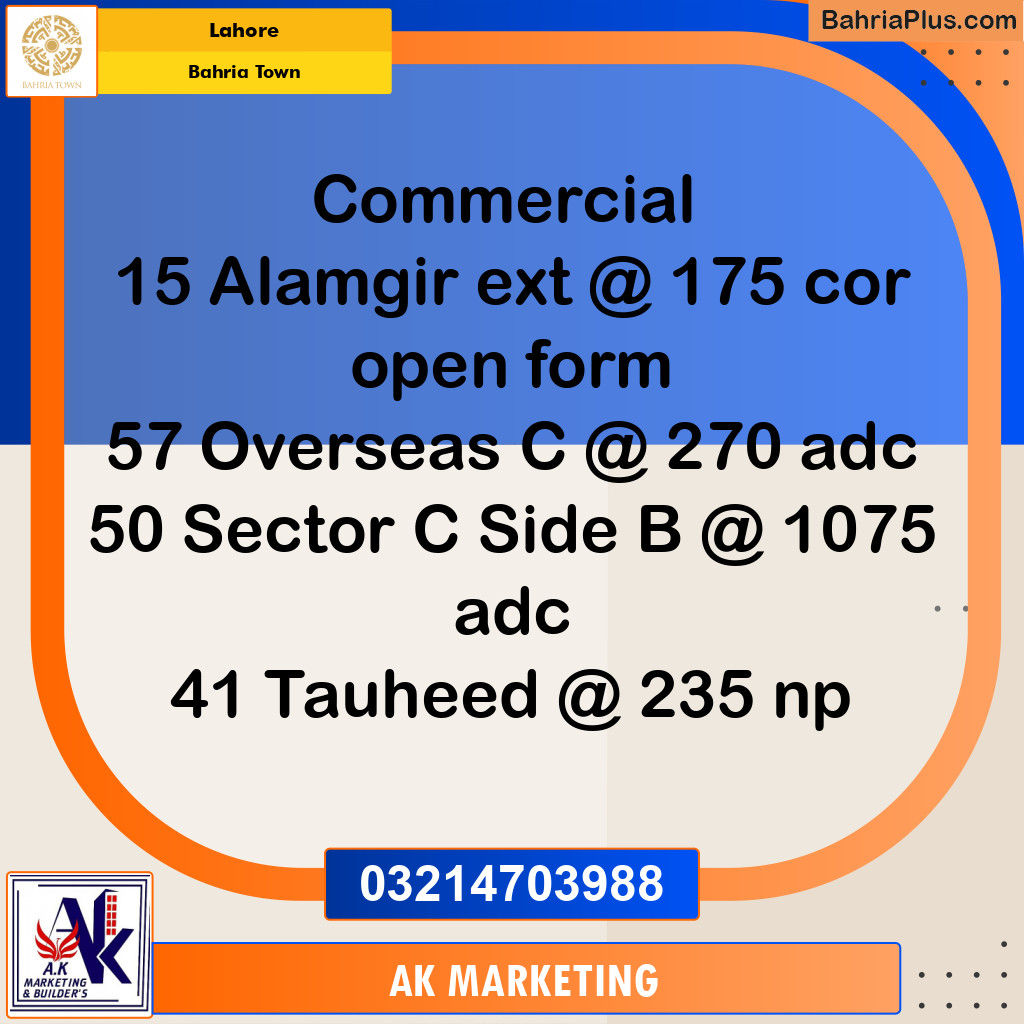 Commercial Plot for Sale in Bahria Town, Lahore - (BP-233547)