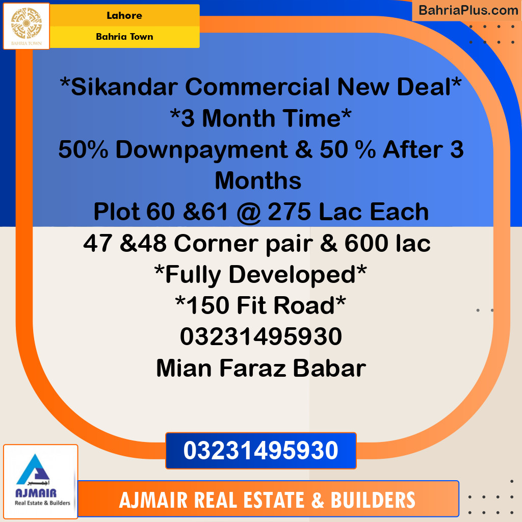 Commercial Plot for Sale in Bahria Town, Lahore - (BP-233574)