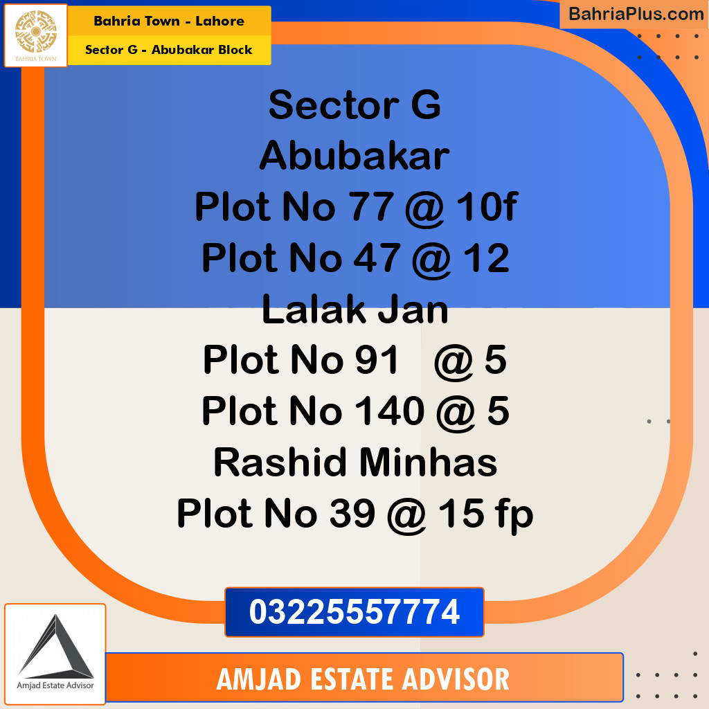 Residential Plot for Sale in Sector G - Abubakar Block -  Bahria Town, Lahore - (BP-233603)