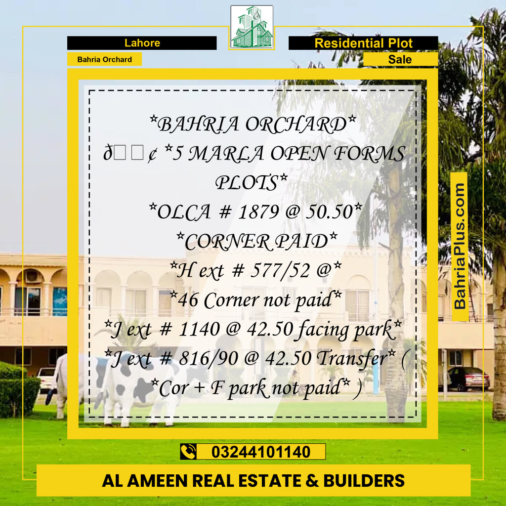 Residential Plot for Sale in Bahria Orchard, Lahore - (BP-233606)
