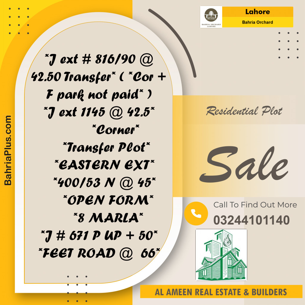 Residential Plot for Sale in Bahria Orchard, Lahore - (BP-233609)