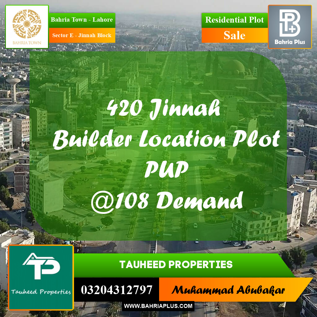 5 Marla Residential Plot for Sale in Sector E - Jinnah Block -  Bahria Town, Lahore - (BP-233628)