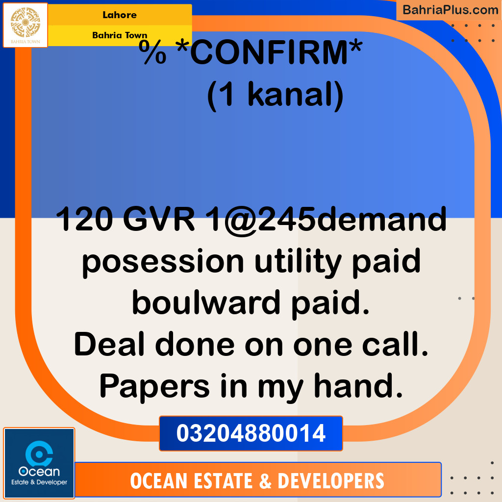 Residential Plot for Sale in Bahria Town, Lahore - (BP-233718)