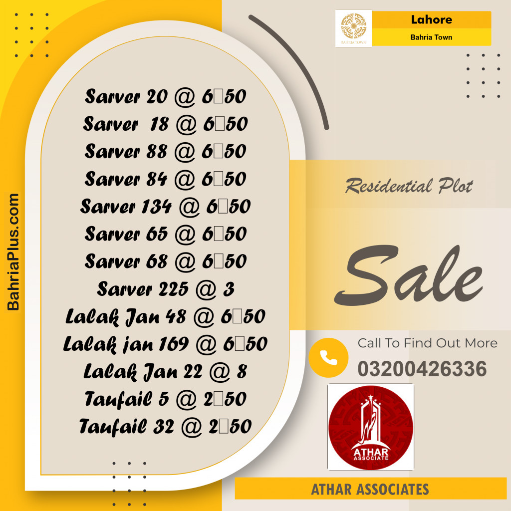 Residential Plot for Sale in Bahria Town, Lahore - (BP-233758)