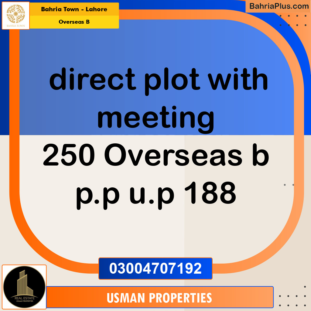 10 Marla Residential Plot for Sale in Overseas B -  Bahria Town, Lahore - (BP-233763)