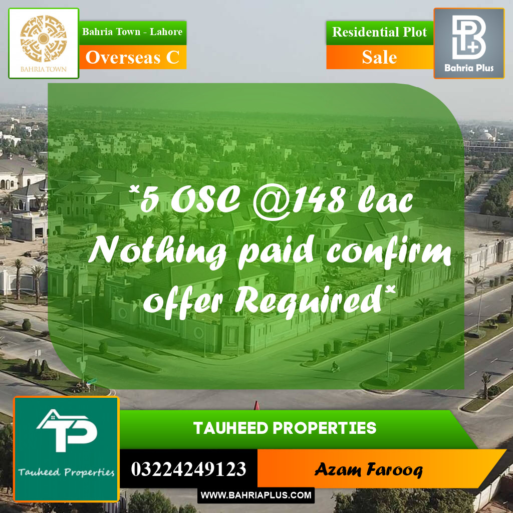 10 Marla Residential Plot for Sale in Overseas C -  Bahria Town, Lahore - (BP-233767)