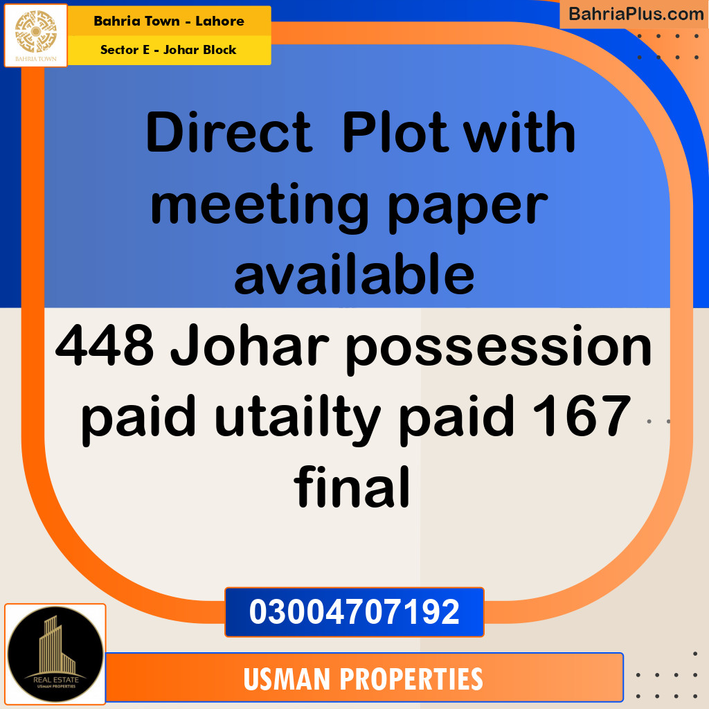 10 Marla Residential Plot for Sale in Sector E - Johar Block -  Bahria Town, Lahore - (BP-233772)