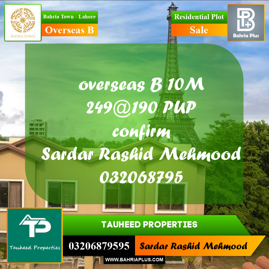 10 Marla Residential Plot for Sale in Overseas B -  Bahria Town, Lahore - (BP-233778)