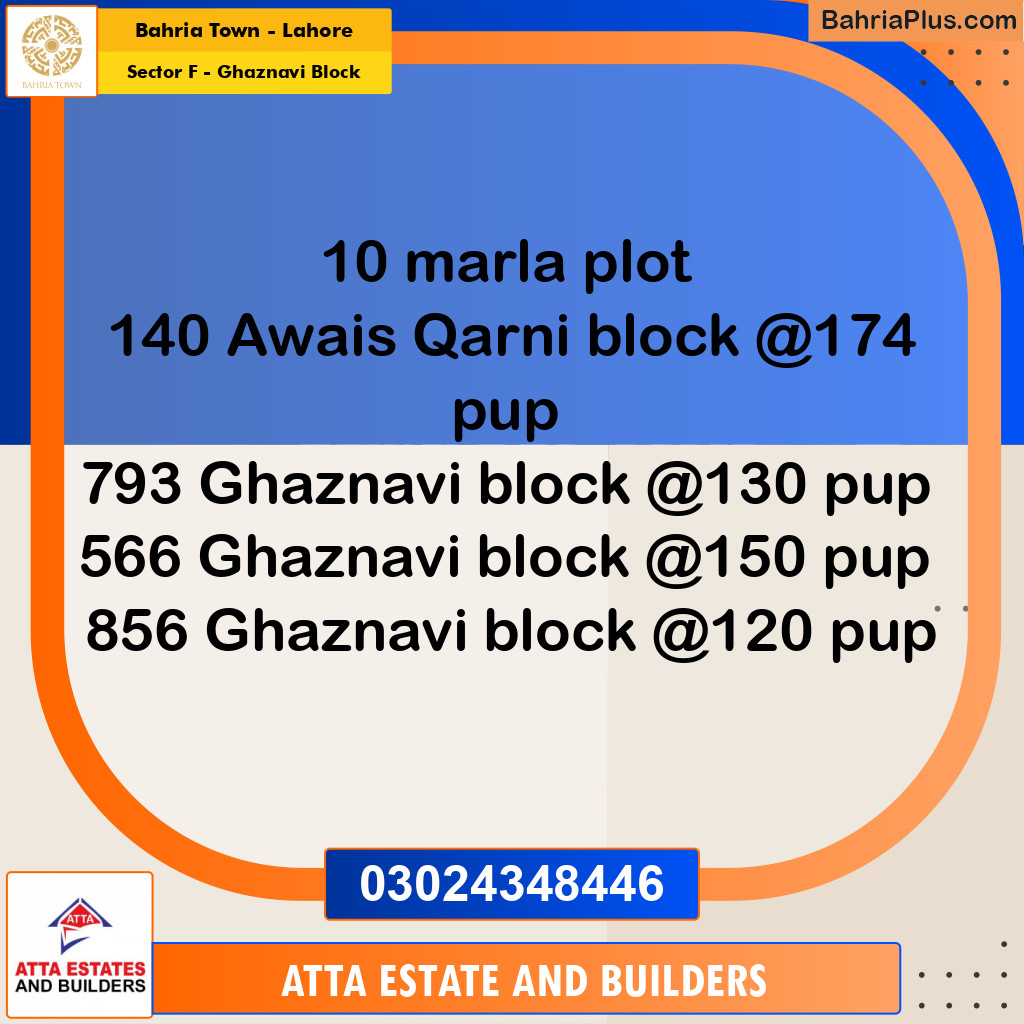 10 Marla Residential Plot for Sale in Sector F - Ghaznavi Block -  Bahria Town, Lahore - (BP-233798)
