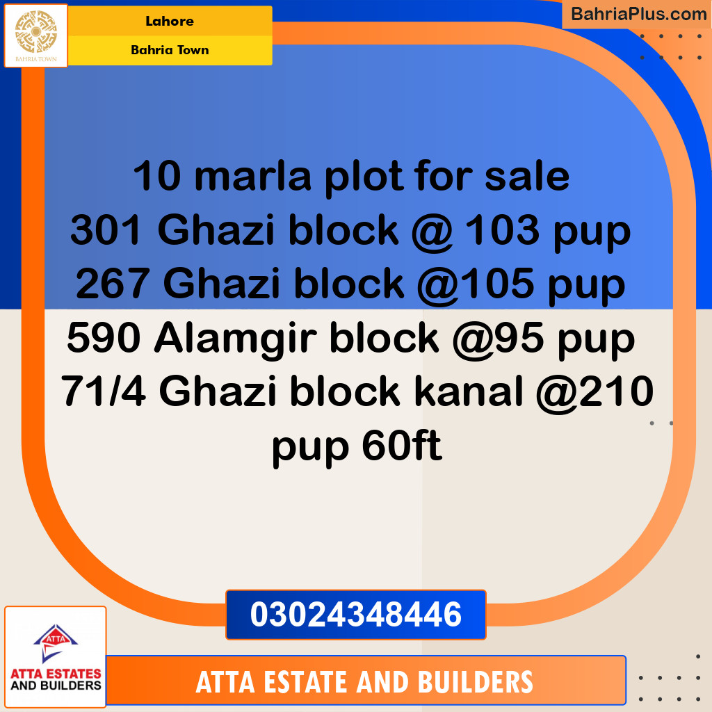 10 Marla Residential Plot for Sale in Bahria Town, Lahore - (BP-233800)