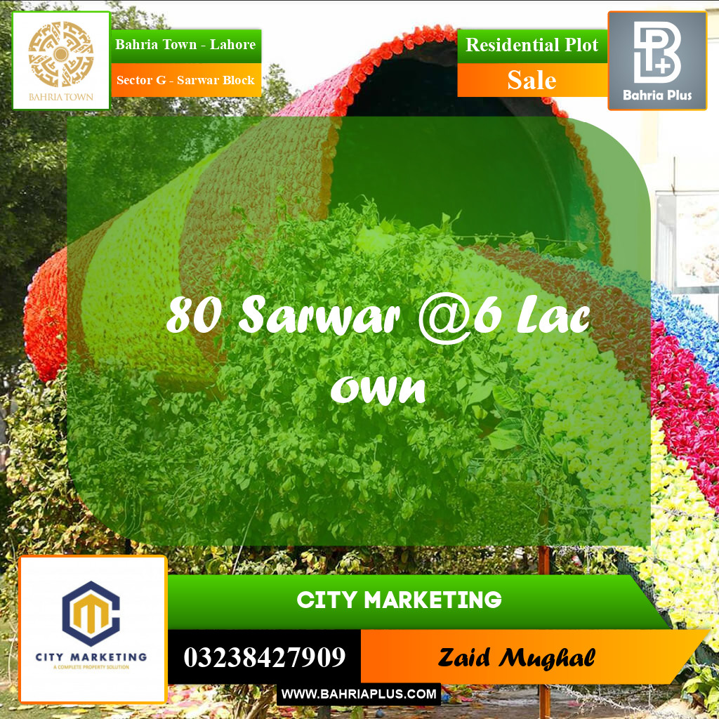 5 Marla Residential Plot for Sale in Sector G - Sarwar Block -  Bahria Town, Lahore - (BP-233827)