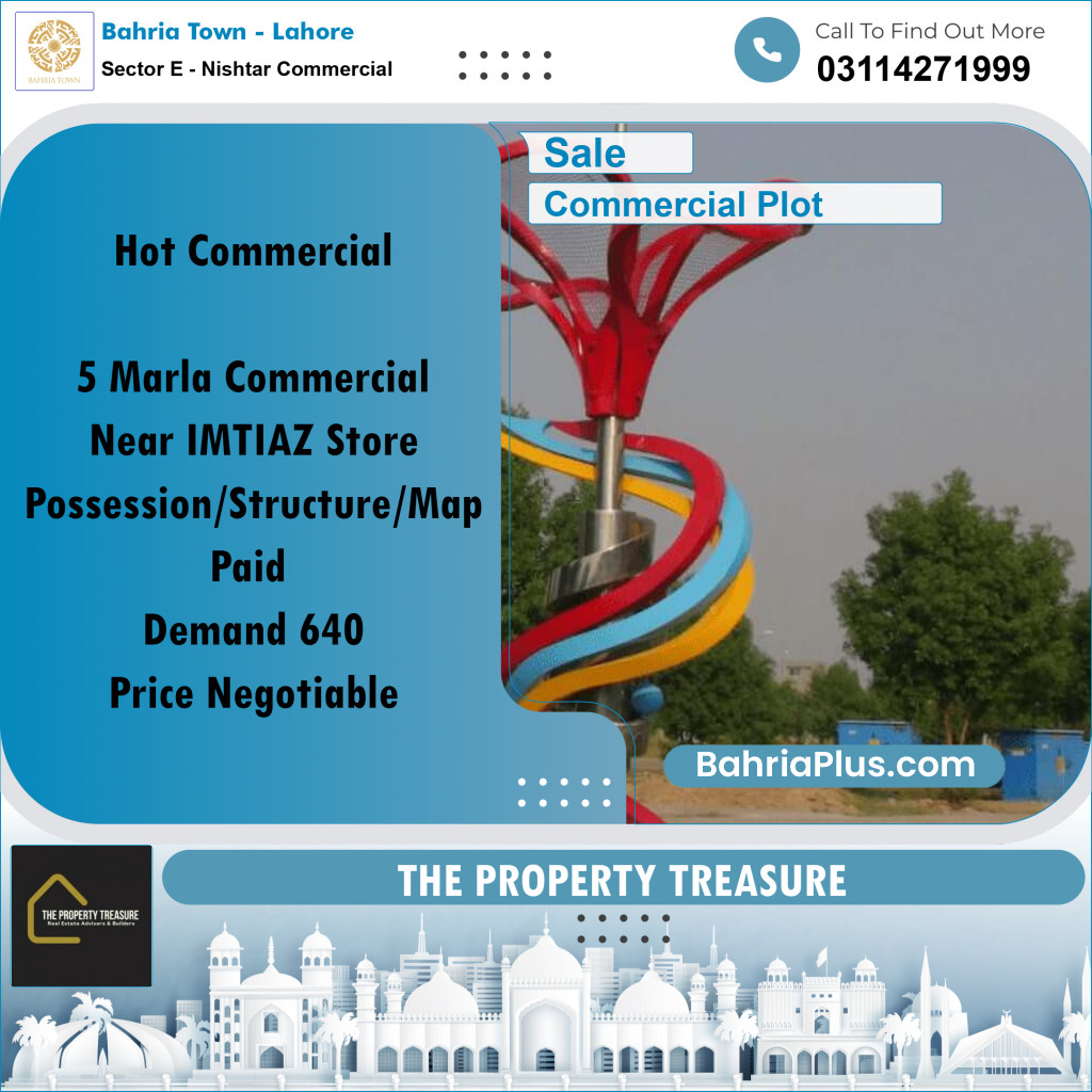 5 Marla Commercial Plot for Sale in Sector E - Nishtar Commercial -  Bahria Town, Lahore - (BP-233870)