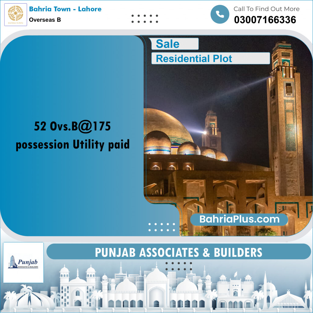 Residential Plot for Sale in Overseas B -  Bahria Town, Lahore - (BP-233895)