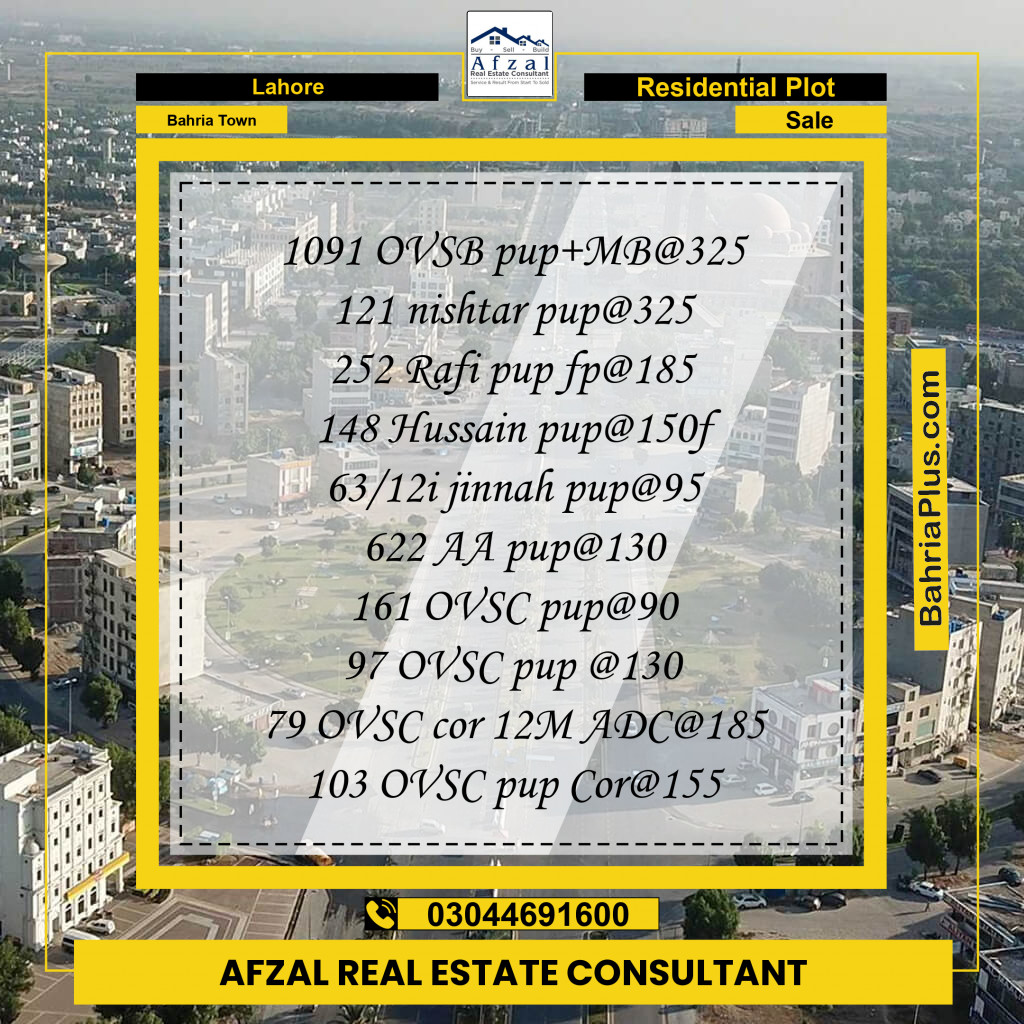 Residential Plot for Sale in Bahria Town, Lahore - (BP-233956)