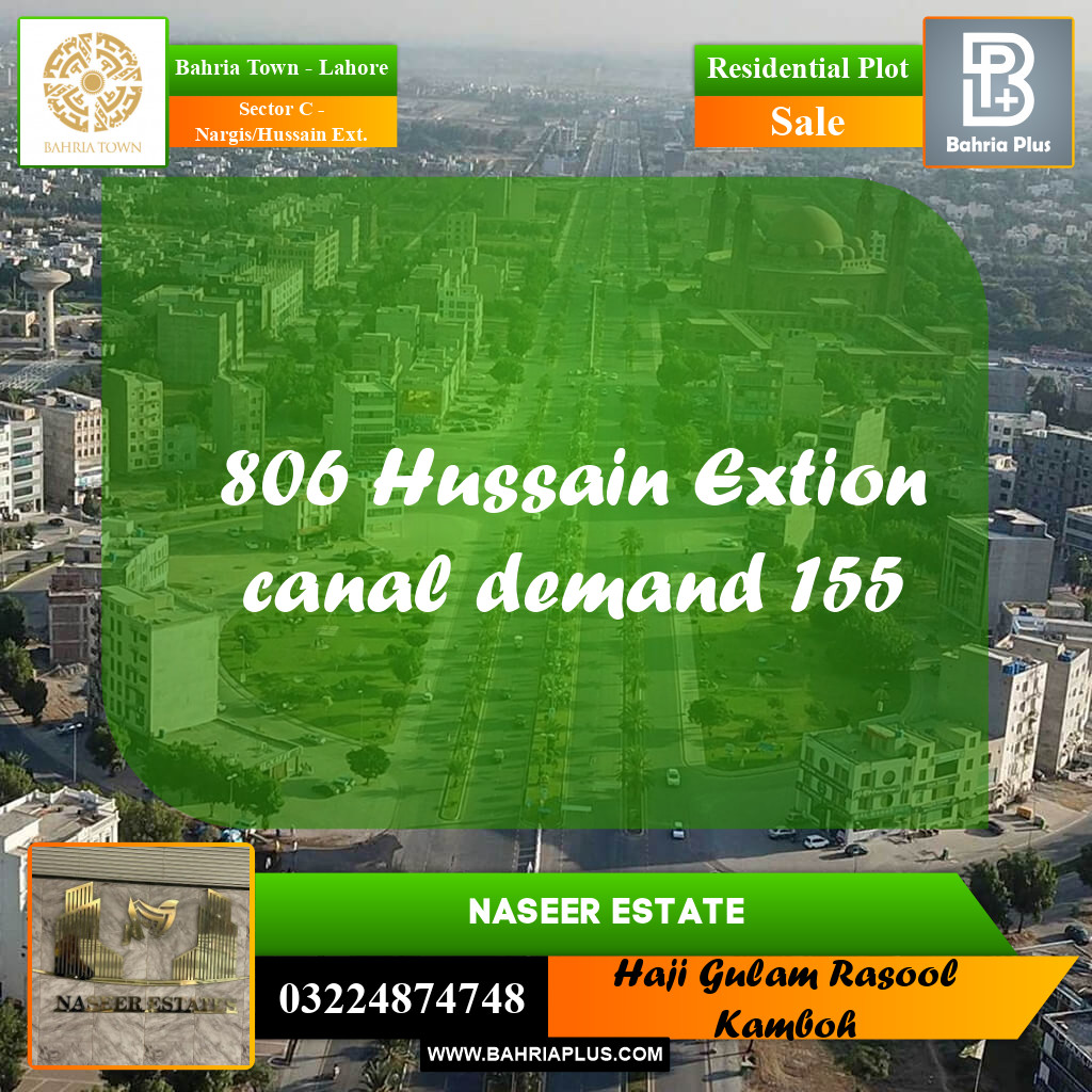 20 Marla Residential Plot for Sale in Sector C - Nargis/Hussain Ext. -  Bahria Town, Lahore - (BP-233969)