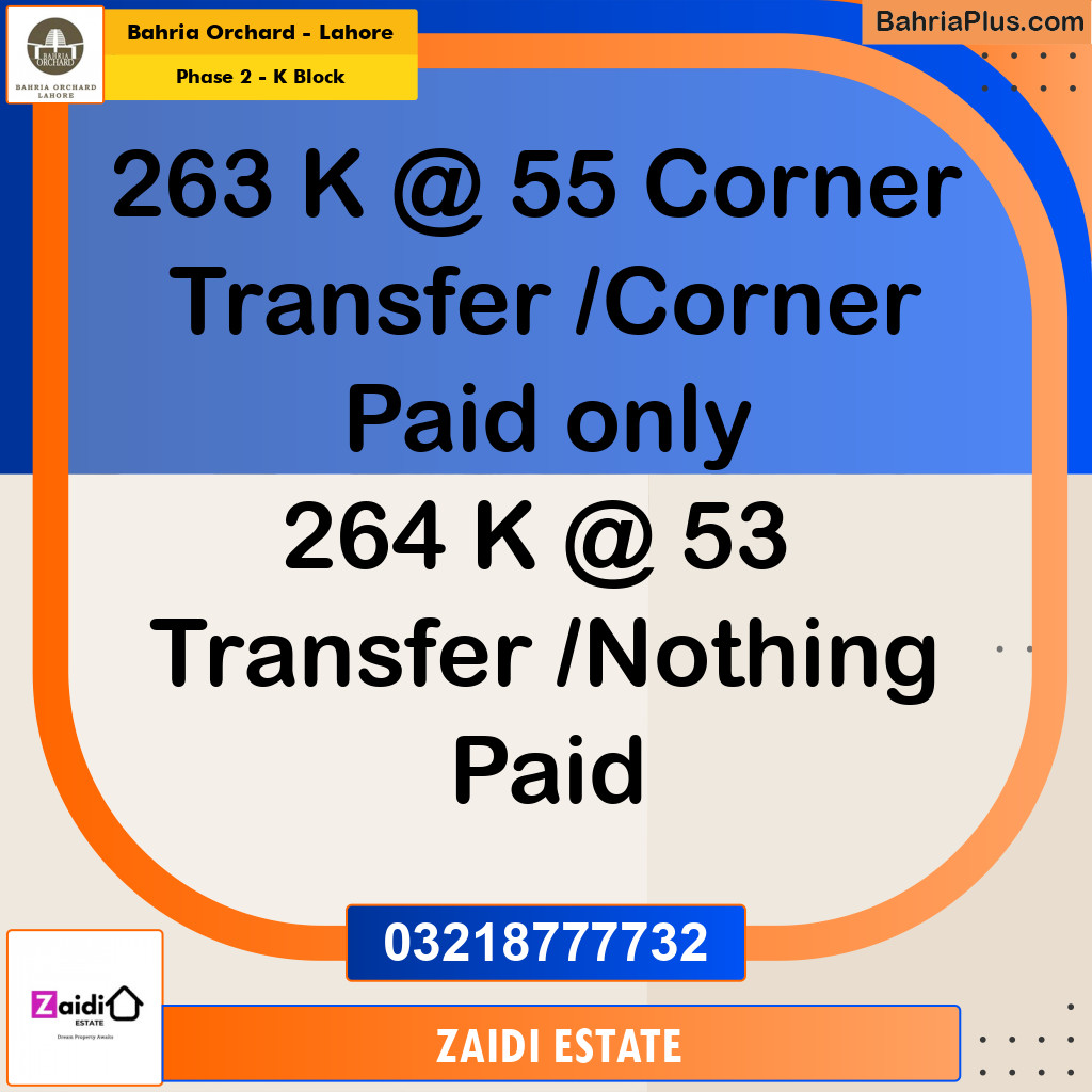 5 Marla Residential Plot for Sale in Phase 2 - K Block -  Bahria Orchard, Lahore - (BP-233996)