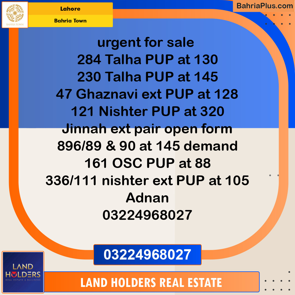 Residential Plot for Sale in Bahria Town, Lahore - (BP-234037)