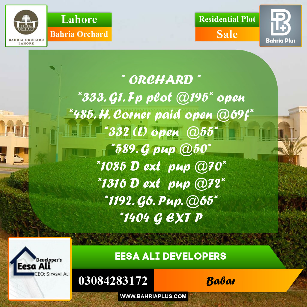 Residential Plot for Sale in Bahria Orchard, Lahore - (BP-234040)