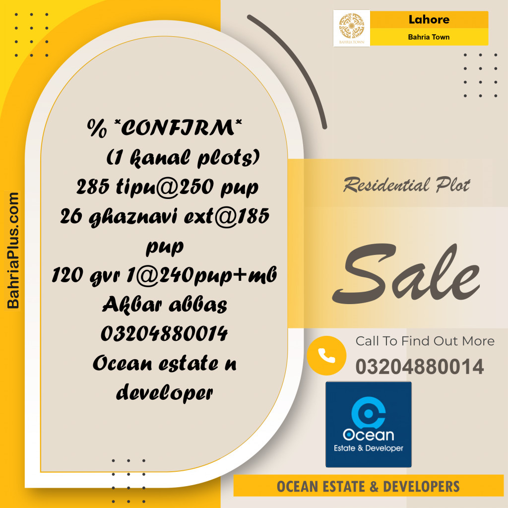 Residential Plot for Sale in Bahria Town, Lahore - (BP-234079)