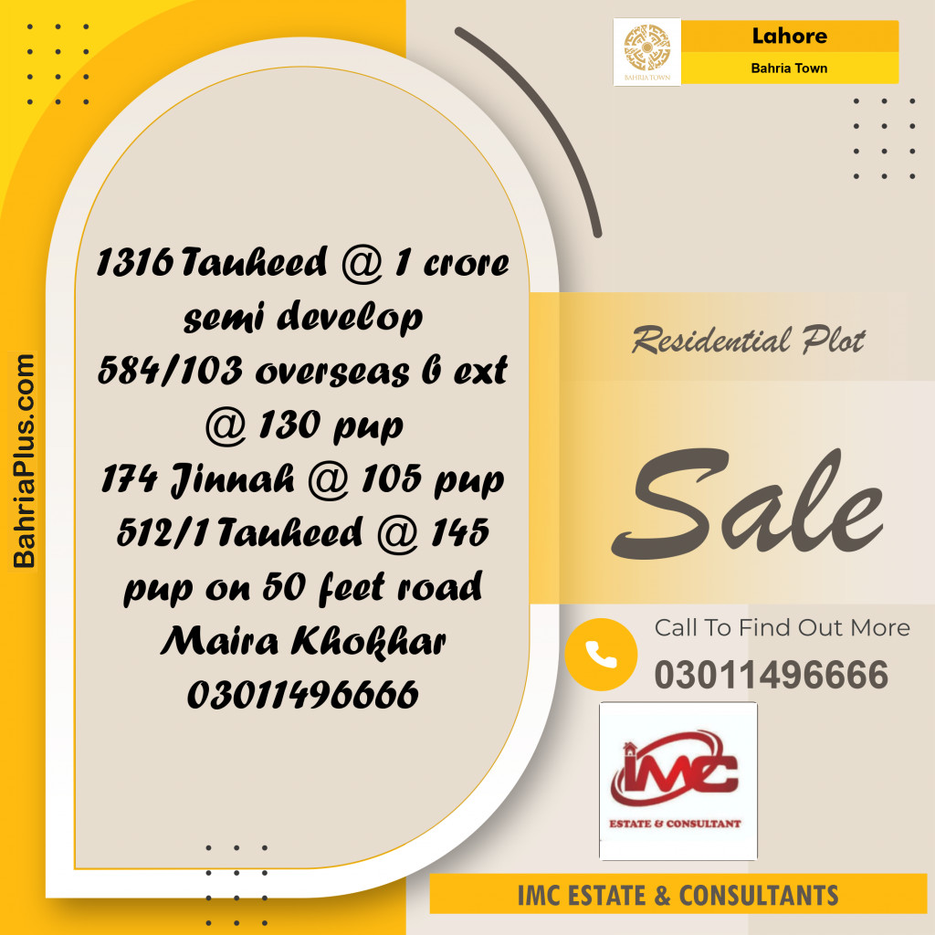 Residential Plot for Sale in Bahria Town, Lahore - (BP-234087)