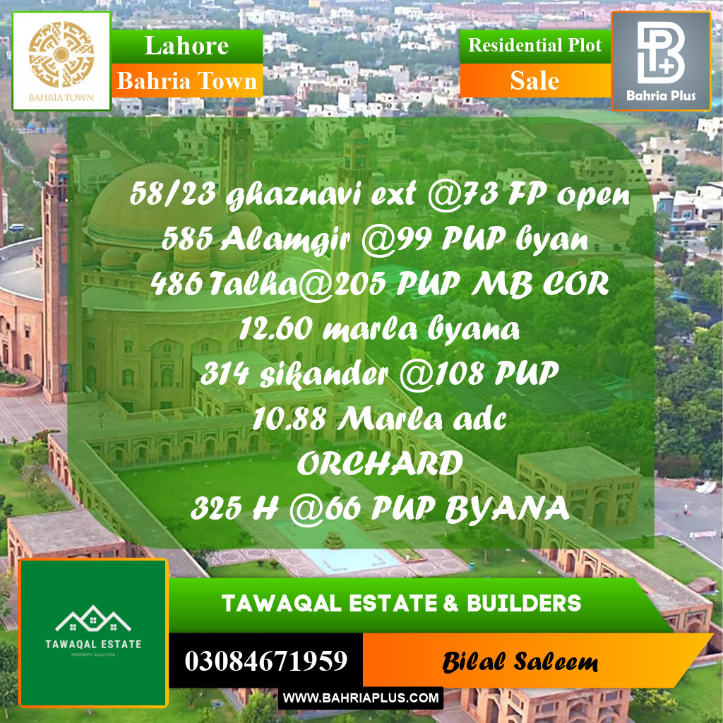 10 Marla Residential Plot for Sale in Bahria Town, Lahore - (BP-234168)