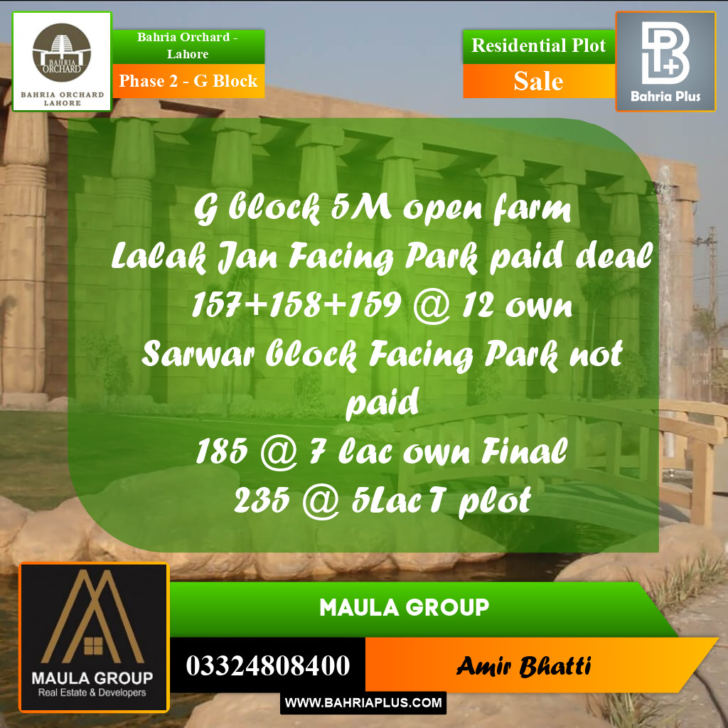 5 Marla Residential Plot for Sale in Phase 2 - G Block -  Bahria Orchard, Lahore - (BP-234172)