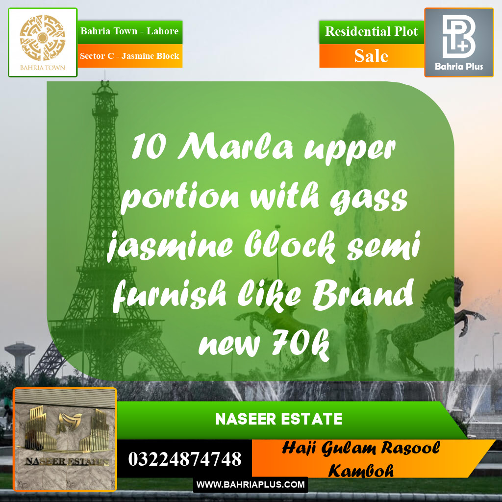 10 Marla Residential Plot for Sale in Sector C - Jasmine Block -  Bahria Town, Lahore - (BP-234173)