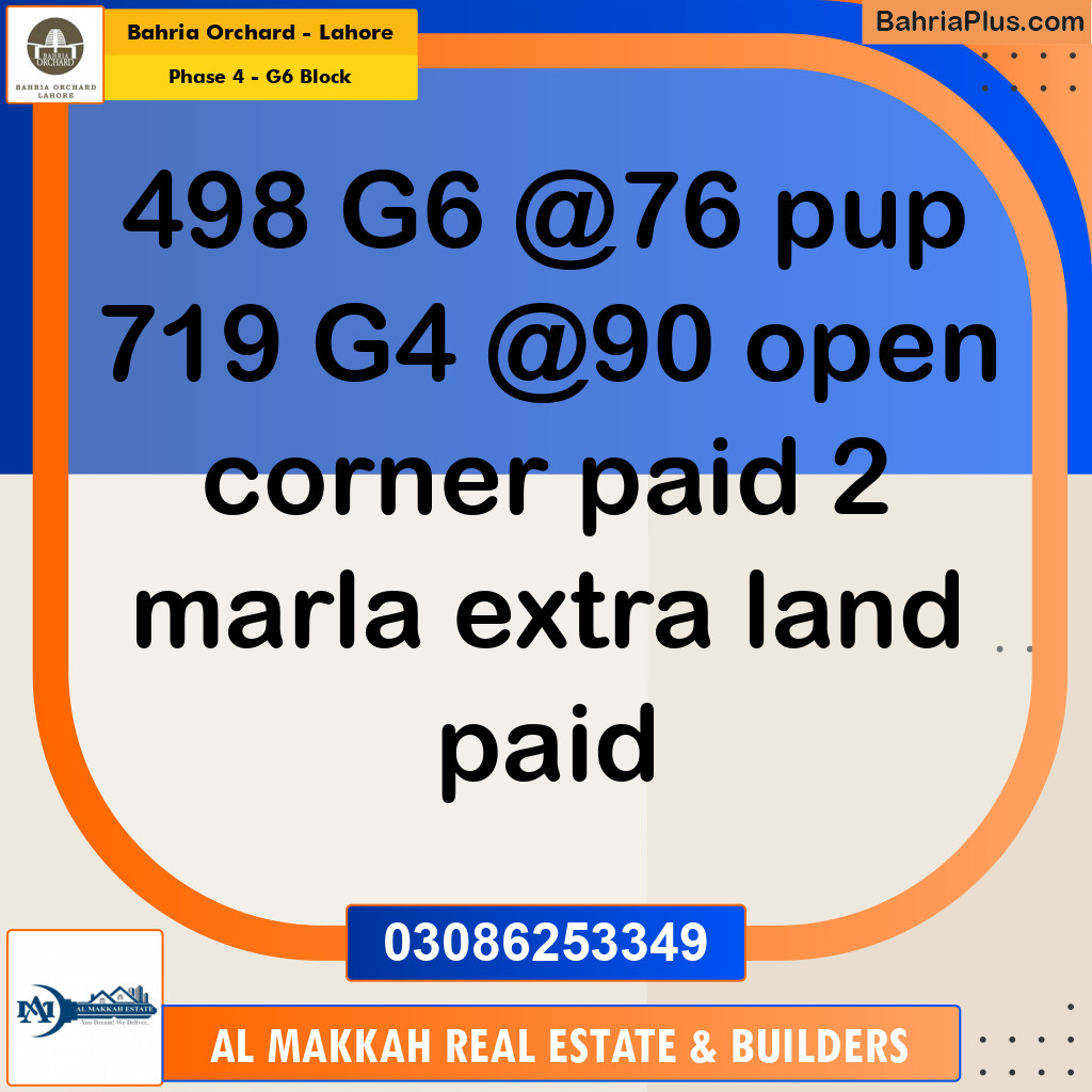 10 Marla Residential Plot for Sale in Phase 4 - G6 Block -  Bahria Orchard, Lahore - (BP-234182)