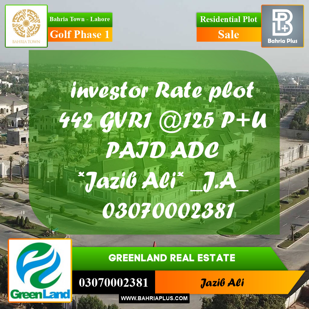 10 Marla Residential Plot for Sale in Golf Phase 1 -  Bahria Town, Lahore - (BP-234209)