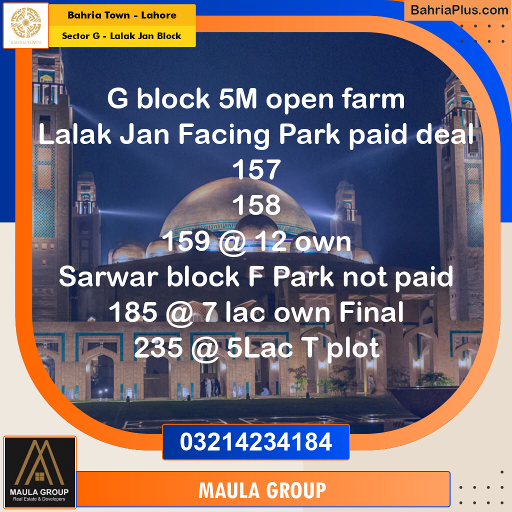 5 Marla Residential Plot for Sale in Sector G - Lalak Jan Block -  Bahria Town, Lahore - (BP-234238)