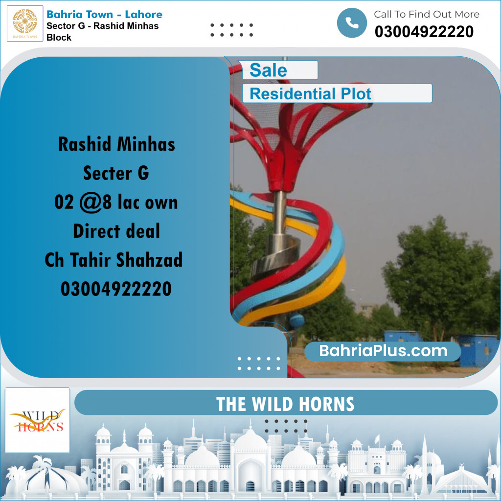 10 Marla Residential Plot for Sale in Sector G - Rashid Minhas Block -  Bahria Town, Lahore - (BP-234253)