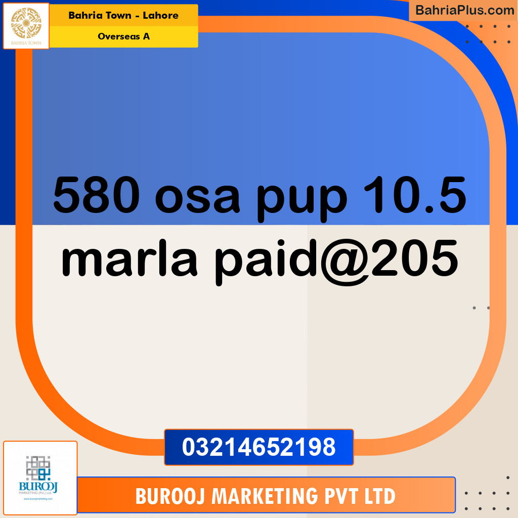 10 Marla Residential Plot for Sale in Overseas A -  Bahria Town, Lahore - (BP-234257)