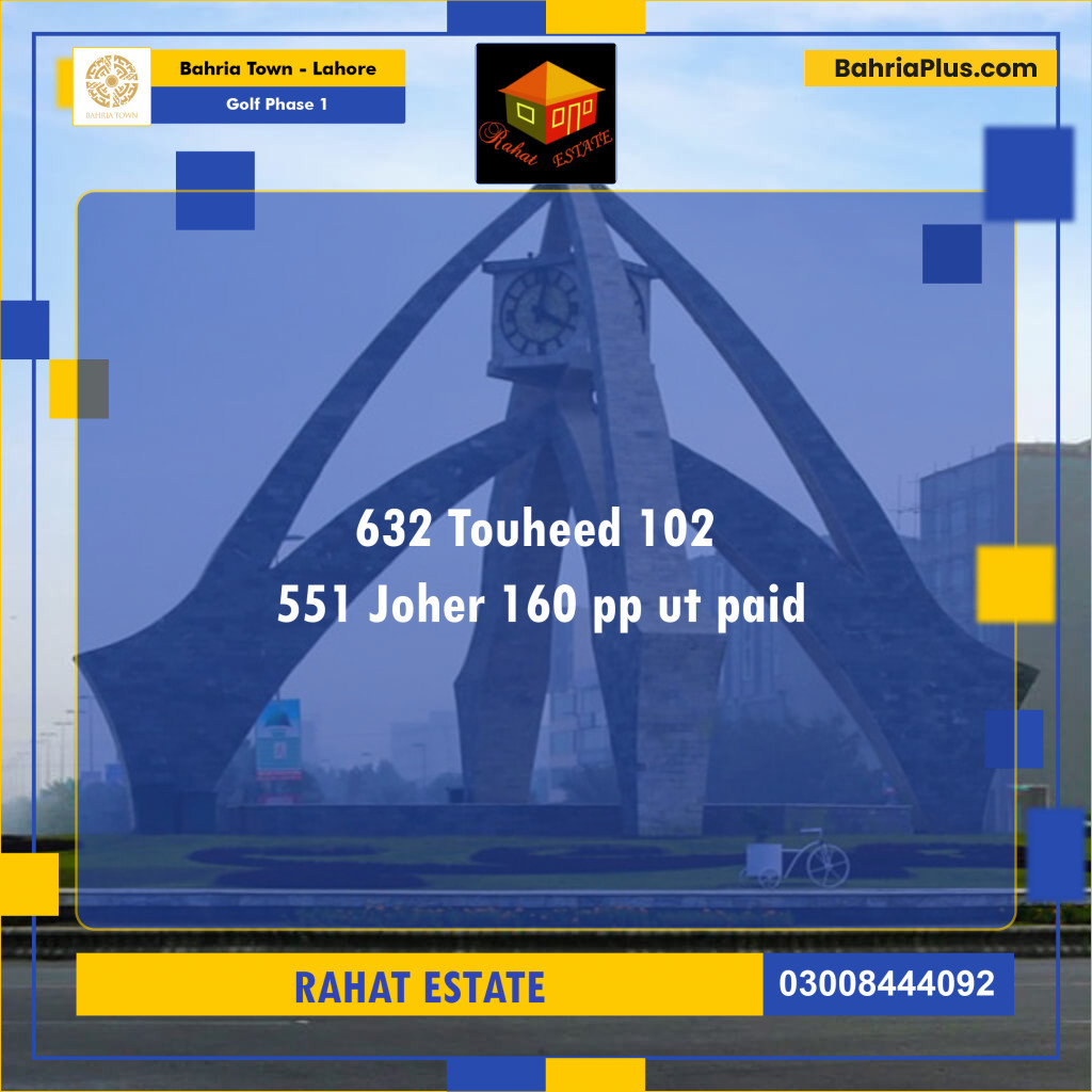 11 Marla Residential Plot for Sale in Golf Phase 1 -  Bahria Town, Lahore - (BP-234321)