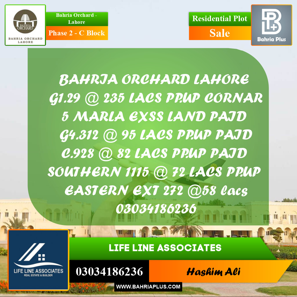 8 Marla Residential Plot for Sale in Phase 2 - C Block -  Bahria Orchard, Lahore - (BP-234348)