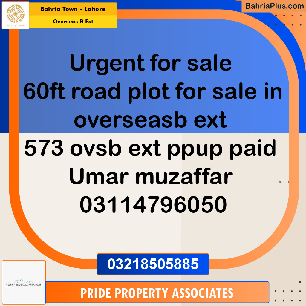 10 Marla Residential Plot for Sale in Overseas B Ext -  Bahria Town, Lahore - (BP-234352)