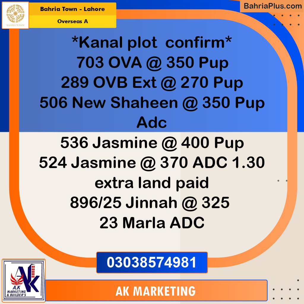 1 Kanal Residential Plot for Sale in Overseas A -  Bahria Town, Lahore - (BP-234383)