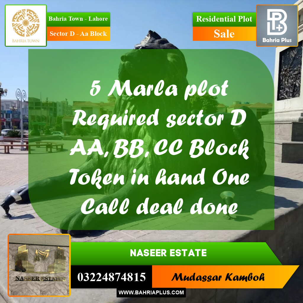 5 Marla Residential Plot for Sale in Sector D - AA Block -  Bahria Town, Lahore - (BP-234386)