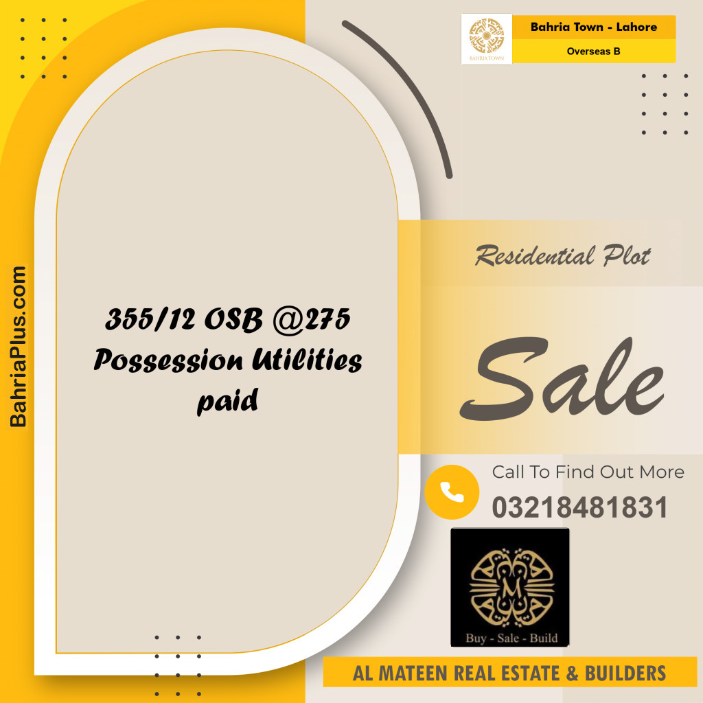 1 Kanal Residential Plot for Sale in Overseas B -  Bahria Town, Lahore - (BP-234403)