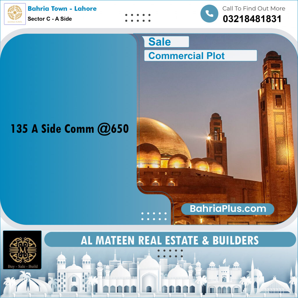 5 Marla Commercial Plot for Sale in Sector C - A Side -  Bahria Town, Lahore - (BP-234454)