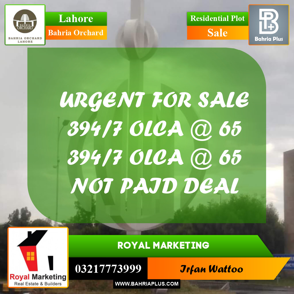 Residential Plot for Sale in Bahria Orchard, Lahore - (BP-234480)
