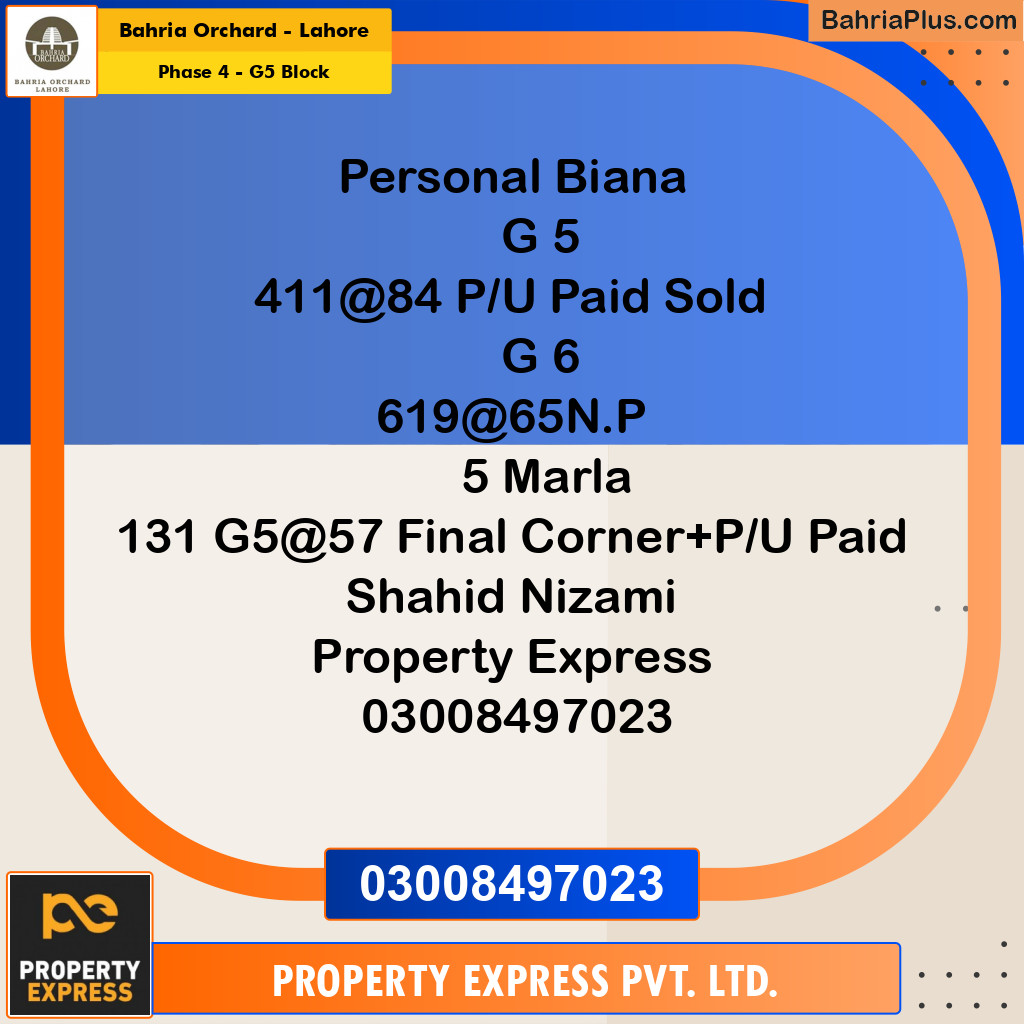 10 Marla Residential Plot for Sale in Phase 4 - G5 Block -  Bahria Orchard, Lahore - (BP-234581)